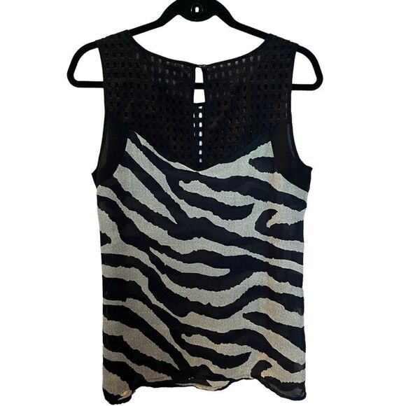 Cabi Women's Sleeveless Blouse Black and Cream Zebra Print Size Small - Picture 2 of 8